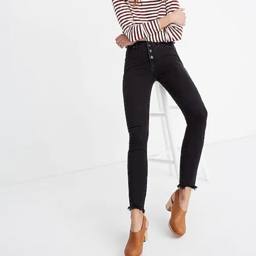 $135 Madewell 10” High Rise Skinny Jeans Black/Gray